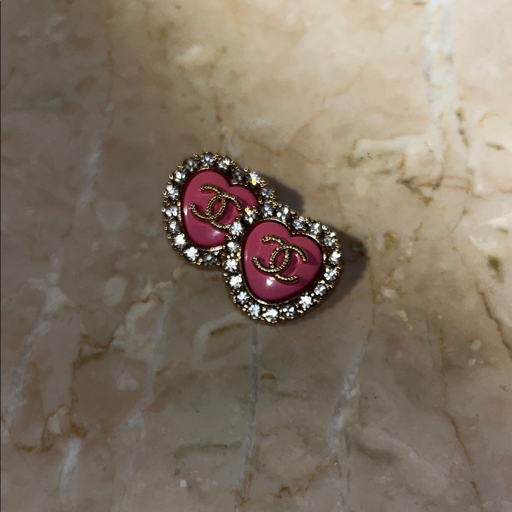 Chanel Pink Heart Buttons with Gold Accents